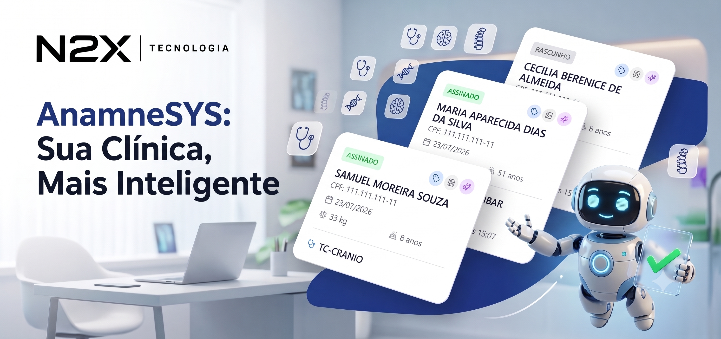 Apresentação visual do N2X AnamneSYS para clínicas